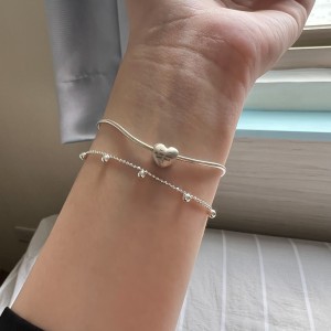 【客製化】Whisper．霧面愛心純銀蛇鍊