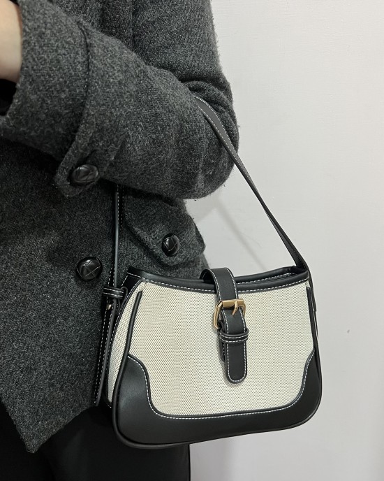 縫線造型帆布肩背包．韓國品牌