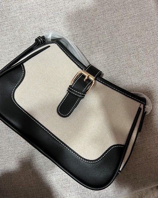 縫線造型帆布肩背包．韓國品牌