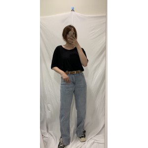 【CN】淺色開衩牛仔寬褲(附皮帶）．下著