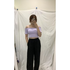 【CN】開叉車線滑料寬褲．下著