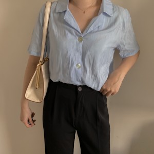 【CN】抓皺短版襯衫．上衣